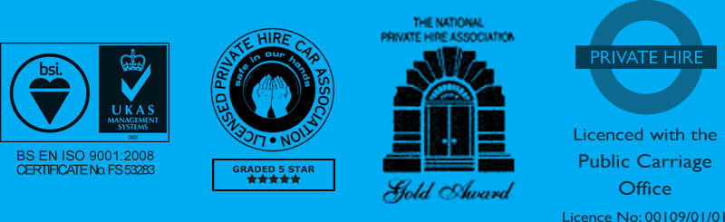 BSI, Private Hire Car Association, The National Private Hire Association and Public Carriage Office Logos